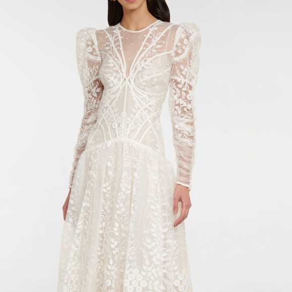 zimmermann prima embroidered midi dress Cream Jacquard Print Midi Dress – Mint Velvet main image 1